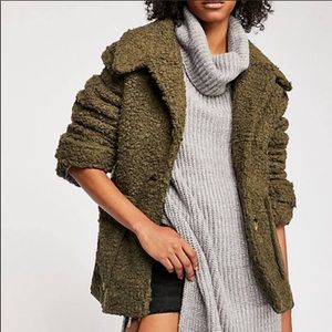 Free People Army Green Teddy Coat XS
